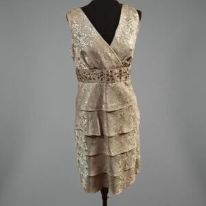 R & M Richards Embellished Taupe,midi,tiered,Gown SZ 16 NWT Mother of the Bride